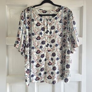 Lucky Brand White Floral Print Women's Top, Size 2X